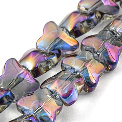Half Rainbow Plated Electroplate Transparent Glass Beads Strands, Butterfly, Dark Gray, 8x10x6mm, Hole: 1mm, about 90pcs/strand, 10.08 inch(25.6cm)(EGLA-G037-11A-HR01)