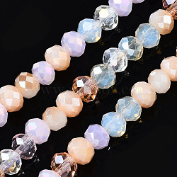 Electroplate Glass Beads Strands, Faceted, Rondelle, Misty Rose, 4.5x3.5mm, Hole: 1mm, about 140~143pcs/strand, 18.90 inch~19.29 inch(48cm~49cm)(X-EGLA-T020-12E)