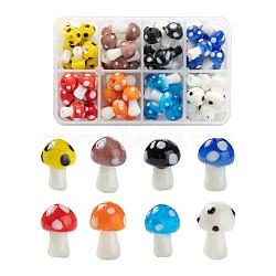 72Pcs 8 Colors Mushroom Handmade Lampwork Beads, Mixed Color, 16x12mm, Hole: 2mm,   9pcs/colors, 72pcs/box(LAMP-LS0001-08)
