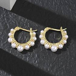 Brass Hoop Earrings for Women, with ABS Imitation Pearl, Rack Plating, Long-Lasting Plated, Lead Free & Cadmium Free, Real 18K Gold Plated, 19x21x5mm(EJEW-A168-16G)