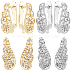 Beebeecraft 4 Pairs 2 Colors Rack Plating Brass Micro Pave Cubic Zirconia Hoop Earring Findings with Latch Back Closure, with Vertical Loops, Wings, Cadmium Free & Lead Free, Platinum & Real 18K Gold Plated, 18x7x11mm, Hole: 1.2mm, Pin: 1mm, 2 pairs/color(KK-BBC0015-60)