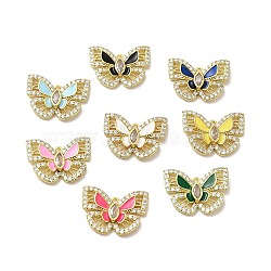 Rack Plating Brass Cubic Zirconia Pendants, with Enamel, Long-Lasting Plated, Lead Free & Cadmium Free, Real 18K Gold Plated, Butterfly, Mixed Color, 18x24x4mm, Hole: 1.5mm(KK-Q803-04)