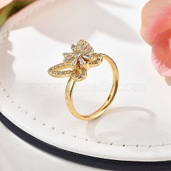 Rotatable Finger Rings for Women, Brass Micro Pave Clear Cubic Zirconia Fidget Spinner Rings, Butterfly, Inner Diameter: 18.5mm, butterfly: 16.5x11.5mm(RJEW-B115-01G-01)