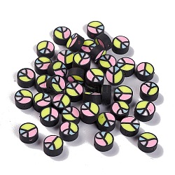 Handmade Polymer Clay Beads, Flat Round, Colorful, 9~9.5x4.5mm, Hole: 1.5mm(CLAY-E002-10)