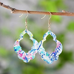 Acrylic Flower Dangle Earrings, Golden, Blue, 67x34mm(FS-WG4A50C-02)