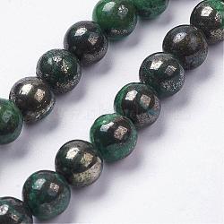 Natural Pyrite Beads Strands, Dyed, Round, Green, 7.5~8.5mm, Hole: 1mm, about 27pcs/strand, 7.9 inch(20.3cm)(G-K181-N03)