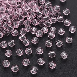 Transparent Acrylic Beads, Faceted, Round, Pink, 4x4mm, Hole: 1.5mm, about 16100pcs/500g(MACR-S373-85-B08)