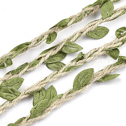 Polyester Leaf Trim Ribbon, with Hemp Twine, for Wedding Party Home Decoration, Olive Drab, 5~6x2~2.5mm, about 100m/bundle(OCOR-S035-01F)