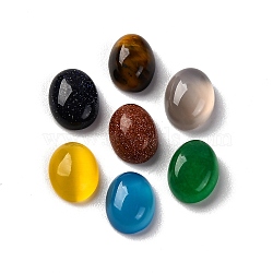 Natural Yellow Agate/Grey Agate/Blue Agate/Green Onyx Agate/Tiger Eye/Synthetic Goldstone/Goldstone Cabochons, Oval, Mixed Dyed and Undyed, 8x6x3~3.5mm(G-H001-15)