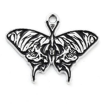 Halloween Alloy Enamel Pendants, Platinum, Butterfly, 22x27.5x1mm, Hole: 2mm