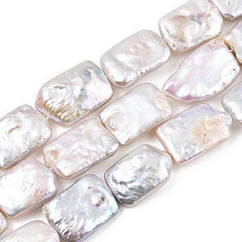 Natural Baroque Pearl Keshi Pearl Beads Strands, Cultured Freshwater Pearl, Rectangle, Creamy White, 13~31x11.5~16x3.5~9.5mm, Hole: 0.8mm, about 18~21pcs/strand, 14.69~15.63(37.3~39.7cm)
