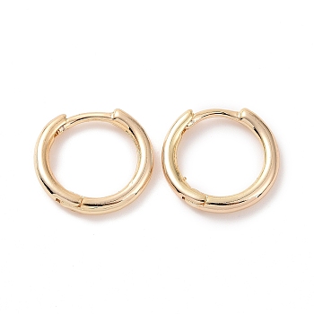 Brass Huggie Hoop Earrings, Ring, Real 14K Gold Plated, 12 Gauge(2mm), 13.5x13x2mm, Pin: 1mm