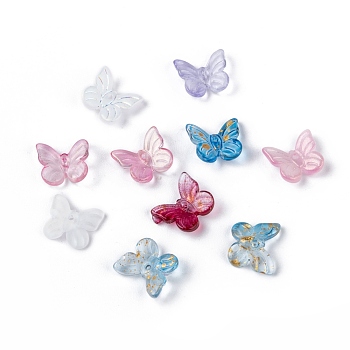 Transparent Glass Charms, Mixed Style, Butterfly, Mixed Color, 9.5x11x3mm, Hole: 0.8mm