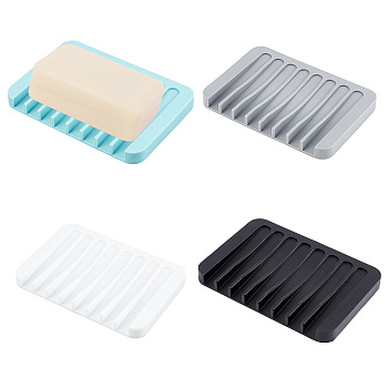 AHADEMAKER 4Pcs 4 Colors Silicone Self Draining Soap Dish Holder, Bathroom Soap Case, Sink Deck Bathtub Shower Dish, for Soap, Sponges, Scrubber, Rectangle, Mixed Color, 8x11.5x1cm, 1pc/color