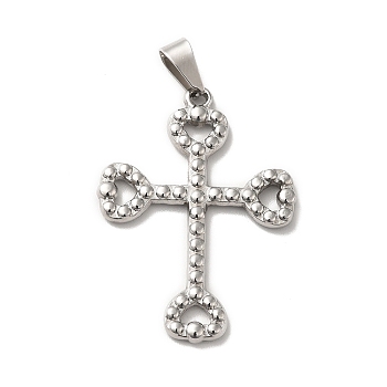 Non-Tarnish 304 Stainless Steel Pendants, Cross Charm, Stainless Steel Color, 38.5x28x2.5mm, Hole: 8x4mm