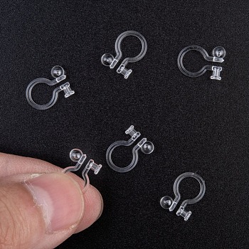 Plastic Clip-on Earring Findings, Clear, 11x8mm, Hole: 0.75mm, Ball: 3mm