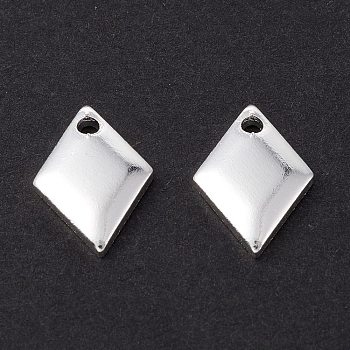 Brass Charms, Long-Lasting Plated, Rhombus, 925 Sterling Silver Plated, 10.5x7.5x1.5mm, Hole: 1.2mm