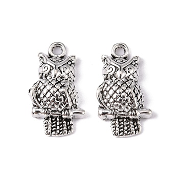 Tibetan Style Alloy Pendants, Lead Free and Cadmium Free, Antique Silver, Owl, about 22mm long, 12mm wide, 4.5mm thick, hole: 2mm