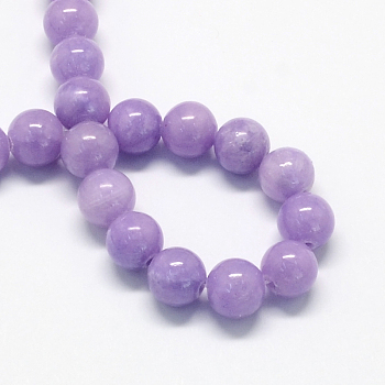 Natural Dyed Yellow Jade Gemstone Bead Strands, Round, Medium Purple, 6mm, Hole: 1mm, about 66pcs/strand, 15.7 inch