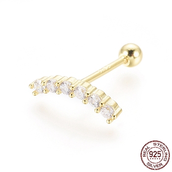 925 Sterling Silver Barbell Cartilage Earrings, Screw Back Earrings, with Cubic Zirconia, Golden, 11x3x2mm,  Pin: 0.8mm