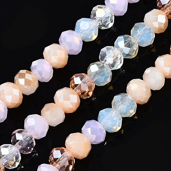 Electroplate Glass Beads Strands, Faceted, Rondelle, Misty Rose, 4.5x3.5mm, Hole: 1mm, about 140~143pcs/strand, 18.90 inch~19.29 inch(48cm~49cm)