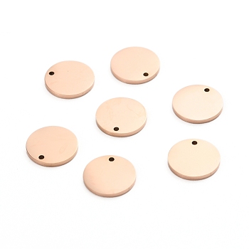 Ion Plating(IP) 304 Stainless Steel Charms, Polished, Stamping Blank Tag, Laser Cut, Flat Round, Rose Gold, 10x1mm, Hole: 0.8mm