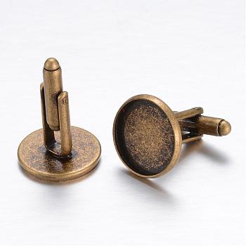 Gemelos de bronce, botón del manguito, con la bandeja, Bronce antiguo, 18x18mm, Bandeja: 16 mm