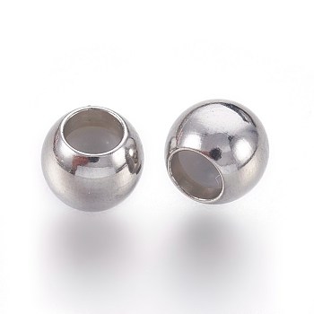 201 Stainless Steel Beads, with Plastic, Slider Beads, Stopper Beads, Rondelle, Stainless Steel Color, 6x5mm, Hole: 1.2mm