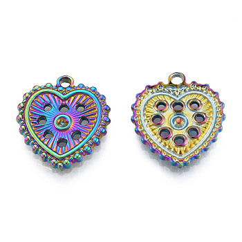 304 Stainless Steel Pendant Rhinestone Settings, Heart, Rainbow Color, Fit For 1.6mm Rhinestone, 17x15x2mm, Hole: 1.5mm