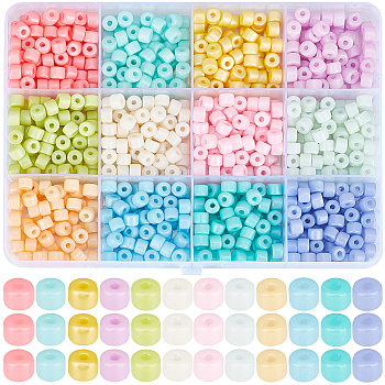 168G 12 Colors Opaque Baking Paint Glass Seed Beads, Round Hole, Cylinder, Mixed Color, 4x5.5mm, Hole: 1.8mm, 14g/color