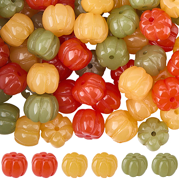 60Pcs 3 Colors Autumn Resin Vegetable Beads, Pumpkin, Mixed Color, 12.5~13x10mm, Hole: 1.5mm, 20pcs/color