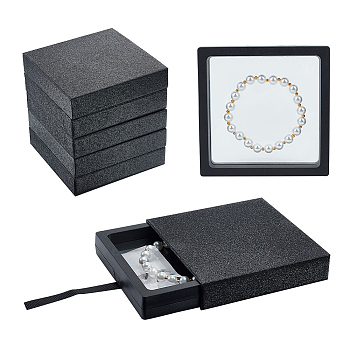 Starry Sky Pattern Cardboard Boxes, with PE Plastic 3D Floating Frame Display Holder, for Jewelry Earrings, Necklaces, Rings Storage, Square, Black, Floating Frame: 11x11x2cm, Inner Diameter: 9.3x9.3cm, Cardboard Box: 11.4x11.4x2.4cm