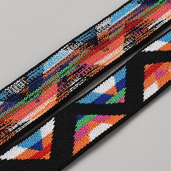 Ethnic Style Flat Polyester Elastic Rubber Cord/Band, Triangle Print Jacquard Stretchy Band, Webbing Garment Sewing Accessories, Orange, 25mm