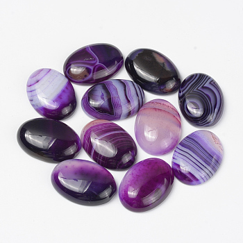 Natural Striped Agate/Banded Agate Cabochons, Dyed, Oval, Purple, 18x13x5mm