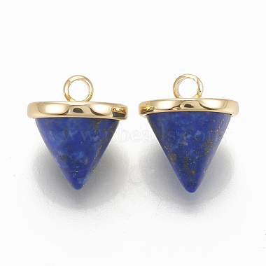 Real 18K Gold Plated Blue Cone Lapis Lazuli Charms