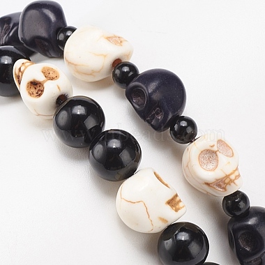 2Pcs 2 Style Natural Golden Sheen Obsidian & Mixed Gemstone Skull Braided Bead Bracelets Set(BJEW-JB08382)-6
