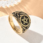 304 Stainless Steel Finger Rings, Star, Ion Plating(IP), Long-Lasting Plated, Golden, 16.5mm, US Size 8(18.1mm)(SA-CBA289B-03G)