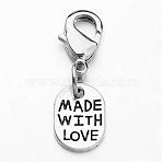 Tibetan Style Alloy Pendants, Oval with Words, with Brass Lobster Claw Clasps, Antique Silver, 25mm(HJEW-JM00208)