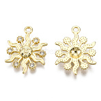 Rack Plating Alloy Crystal Rhinestone Pendants, Cadmium Free & Nickel Free & Lead Free, Sun Charms, Light Gold, 24x18x3mm, Hole: 1.8mm(PALLOY-T086-03LG)