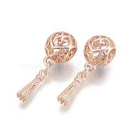 Alloy European Dangle Charms, Large Hole Pendants, Hollow, Round with Tassel, Rose Gold, 30.5mm, Hole: 5mm, 15x3.5mm(X-MPDL-S066-037)