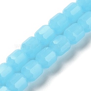 Imitation Jade Glass Bead Strands, Faceted Barrel, Sky Blue, 6.5~7x6mm, Hole: 1mm, about 78pcs/strand, 19.88~21.85 inch(50.5~55.5cm)(GLAA-G112-02A)