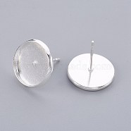 304 Stainless Steel Stud Earring Findings, Flat Round, Silver Color Plated, Tray: 12mm, 14x2mm, Pin: 0.8mm(X-STAS-F188-01P-D)