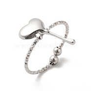 304 Stainless Steel Heart Open Cuff Rings for Women, Stainless Steel Color, US Size 8(18.1mm)(RJEW-H136-03P)