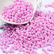 Baking Paint Glass Seed Beads, Round, Pearl Pink, 4x3mm, Hole: 1.2mm, about 7650pcs/pound(SEED-H002-I-A528)