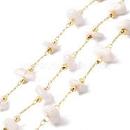 Natural White Moonstone Chips Beaded Chains, with Golden Brass Findings, Long-Lasting Plated, Soldered, with Spool, 4~14x4~11x2~7mm, about 3.28 Feet(1m)/Box(CHC-SZ0001-62G)