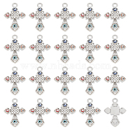 40Pcs Alloy Pendants, with Crystal Rhinestone and Colorful Enamel, Cross with Evil Eye, Platinum, 21x15x2mm, Hole: 1.8mm(FIND-SC0002-94)