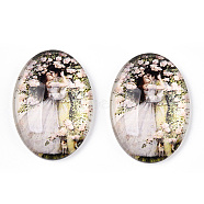 Glass Cabochons, with European Style Pattern, Oval, Lavender Blush, 25x18x6mm(GGLA-T004-01R)