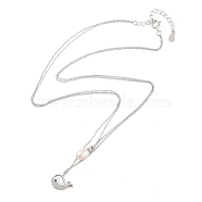 925 Sterling Silver with Shell Necklaces, Double Layer Necklaces, Pearl and Cubic Zirconia Pendant Necklaces, Dolphin, Platinum, 15.55 inch(39.5cm)(STER-Z009-20P)