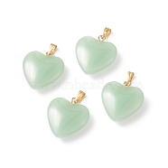 Spray Painted Glass Pendants, with Golden Plated Iron Bails, Imitation Jade, Heart, Light Green, 22x20.5x7mm, Hole: 6x2mm(GLAA-N035-016-A04)