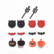 Halloween Theme, Alloy Pendants, Baking Painted, Pumpkin & Demon Wand & Bat & Evil, Black, 8.5~29x8~24.5x1~5mm, Hole: 1.4~1.5mm(ENAM-X0017-27)